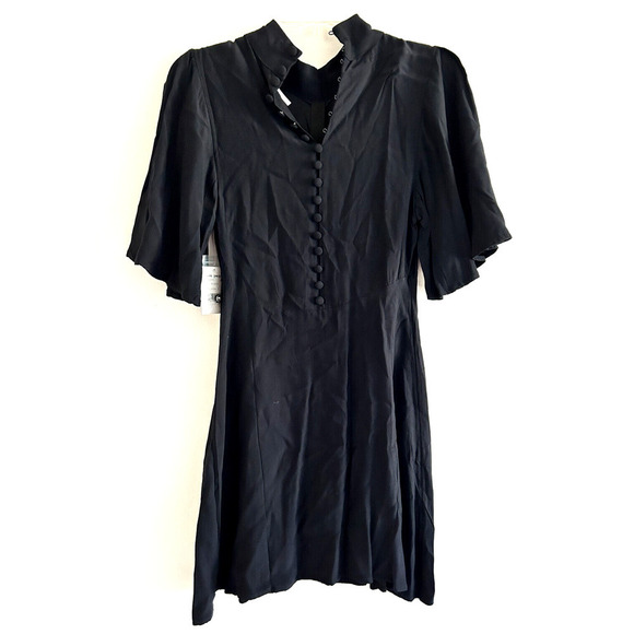 Free People | Be My Baby Ruched Mini Dress Size 2 Black Loose Fit Neck High - Picture 5 of 9